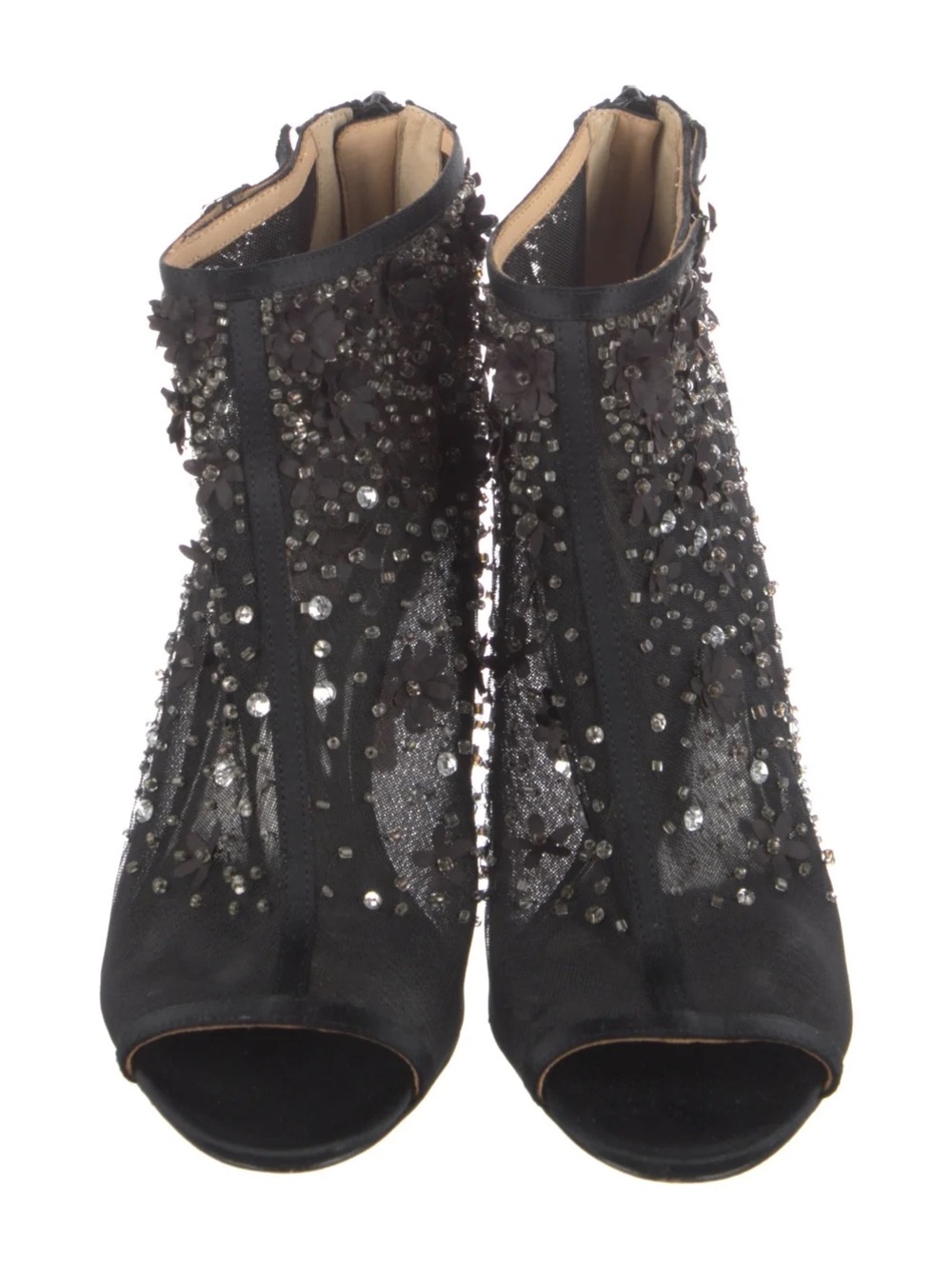 Olivia Badgley Mischka Black Embellished Peep-Toe Crystal Booties